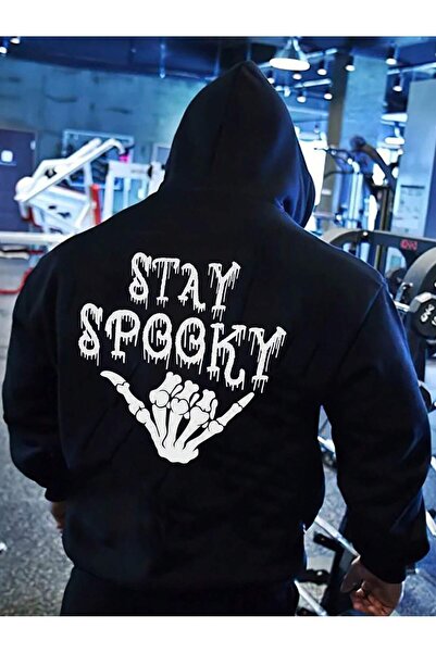 Lider Leather Hanorac cu glugă supradimensionat cu imprimeu pentru bărbați