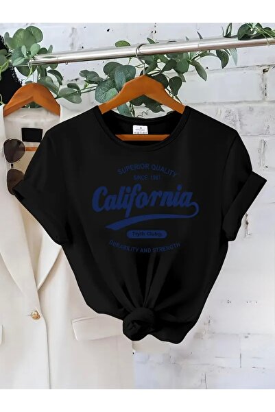 FUFLUNS تي شيرت برقبة دائرية كبيرة الحجم مطبوع عليه كاليفورنيا