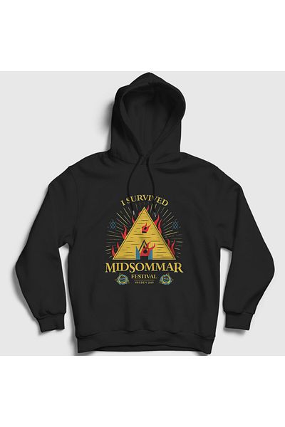 Presmono Unisex Μαύρο Φούτερ με κουκούλα I Survived Midsommar Festival 559903tt
