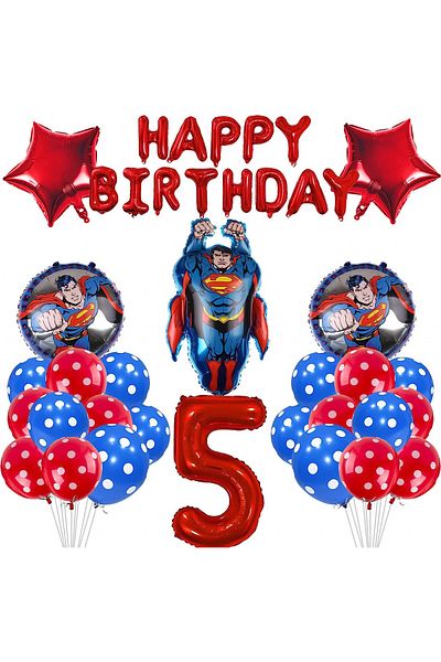 Yisscen 5th birthday set, latex/foil, blue/red, 27 pieces
