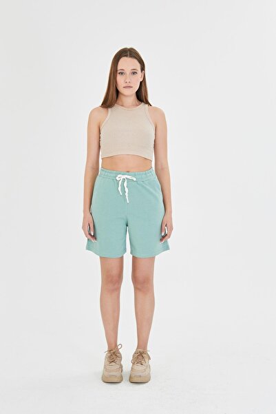 TRENDHİLL Plus Size Women's Cotton Shorts Green 7002-Y