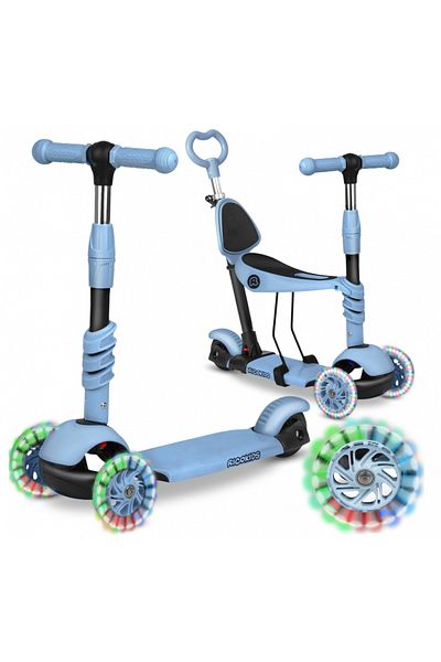 Ricokids 4 in 1 scooter for children Todi Blue, adjustable seat with backrest, separate parental handle