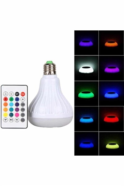 UCUZTEKNO Kumandalı RGB Led Işık Bluetooth Hoparlör Ses Lambası Renkli Ampul