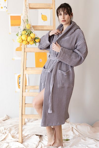 vivamaison Μπουρνούζι Unisex από 100% βαμβακερή βάφλα με κουκούλα, υψηλής απορρόφησης και γρήγορο στέγνωμα