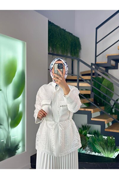 Armine Trend Transparan Taşlı Ceket 25YT508 Ekru