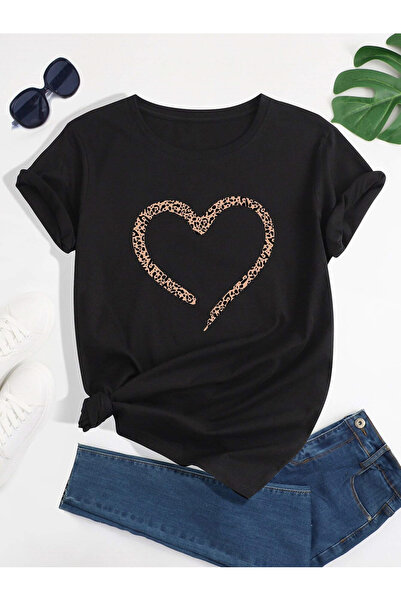 Lider Leather Γυναικείο μπλουζάκι μεσαίου μεγέθους με στάμπα καρδιάς