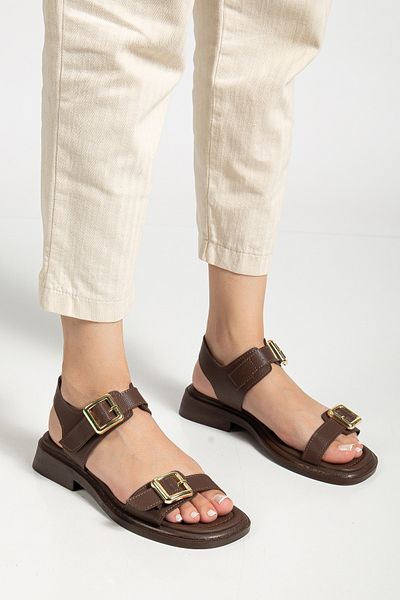 RİSSOLİ Women's Bitter Brown Double Buckle Detailed Women's Sandals