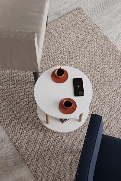 interGO Yuvarlak Ahşap Ayaklı Zigon Sehpa Orta Sehpa Kahve Sehpası