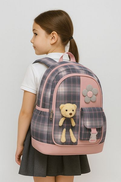 NEMO BAGS Geantă pentru școală primară cu ursuleț de pluș, cu cutie de prânz și trusa de creion, rucsac durabil, 40x28cm