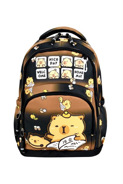 BGT BEGATİ Capybara Teddy Bear Patterned Triple Children's Primary School Bag Special Fabric (Bag.Thermal Lunch.Pencil Holder)