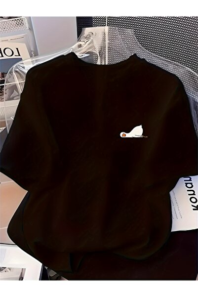 Lider Leather Tricou oversize imprimat cu guler rotund – Bumbac pieptănat cu ...