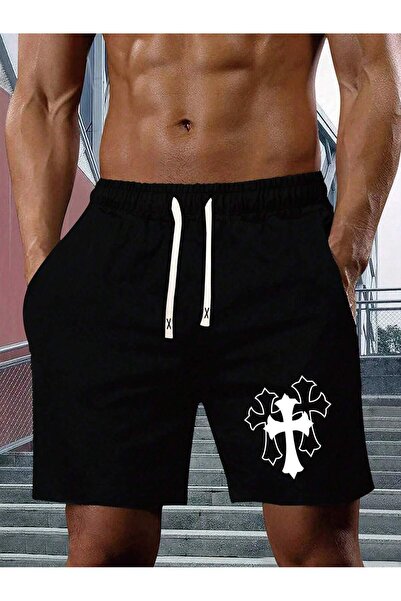 Lider Leather Pantaloni scurți pentru bărbați cu imprimeu cruce