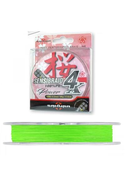 Mimteam Fir Sakura Sensibraid 4X Chartreuse, 150m, Diametru 0.10 mm, pentru spinning și Bait Cast