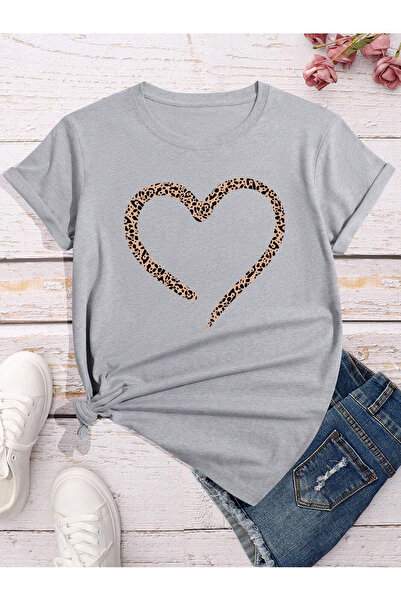 Lider Leather Tricou de damă cu imprimeu inimă, mărime medie