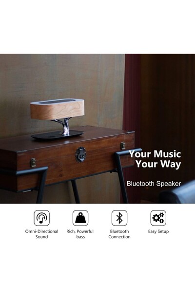 V2COM Bedside Lamp with Bluetooth Speaker & Wireless Charger, TWS Stereo, Stepless Dimming Table Light