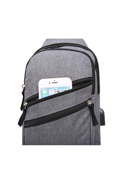 divendi-ro Rucsac bărbătesc cu port USB și pentru căști, 18x8x32cm, gri