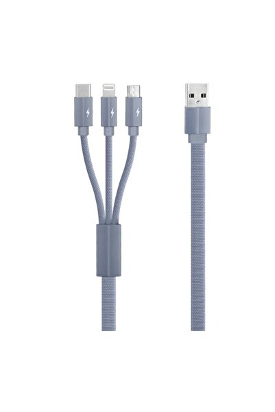 Bibilel Cablu de incarcare/transfer date 3 in 1 USB la Lightning, USB-C, Micro USB, lungime 1.2M, ranforsat,