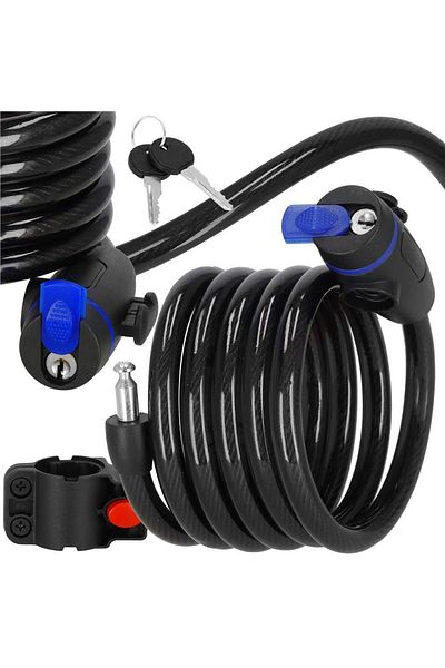 SERSIMO Lant antifurt bicicleta si trotineta, inchidere cheie, lungime 180 cm, Otel, Negru