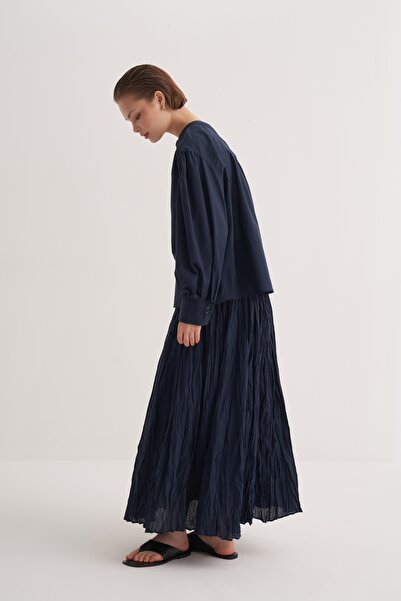 EBU Prive Women's Cotton Voile Blouse Navy Blue