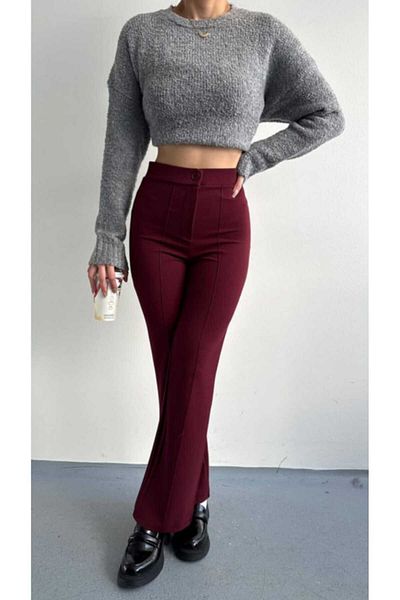 ŞIK VE MUTLU Women's Front Grass Crepe Fabric Pantalon