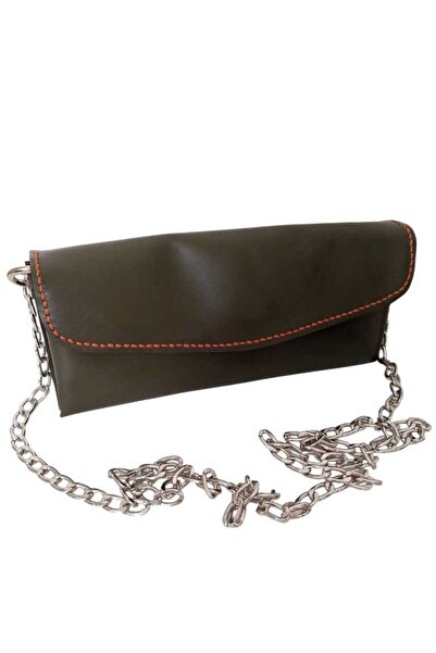 balkonda Geantă din piele verde, cu cusături artizanale, cu curea cu lanț, po...