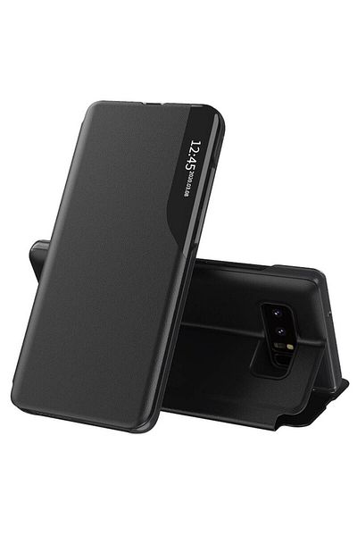 DONARIS Husa compatibila cu Samsung Galaxy Note 8, Ultra-Thin Profile, Piele ecologica, Pitch Black