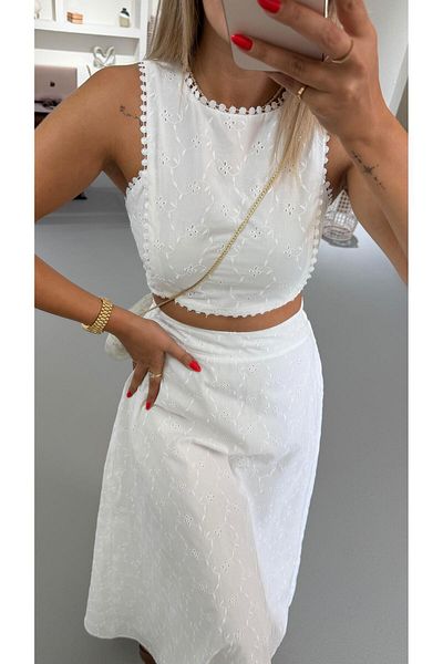 Sezgi Tekin White Scallop Skirt Bustier Set