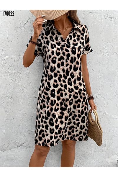moda wanilia Women's Leopard Print Single Jersey Dress