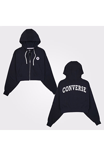 Converse Classic Kadın Fermuarlı Siyah Hoodie