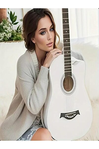 MegArya 38 Inch White Acoustic Guitar With Bag - White Finish