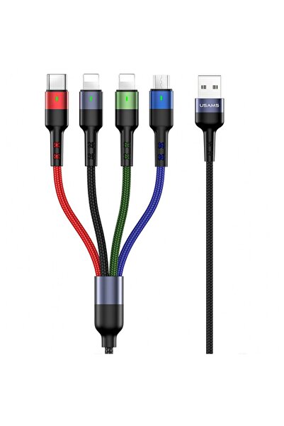 Usams Charging and Data Cable 4-in-1, 2 x Lightning, 1 x Micro USB, 1 x USB-C, 3 meters, Multicolor