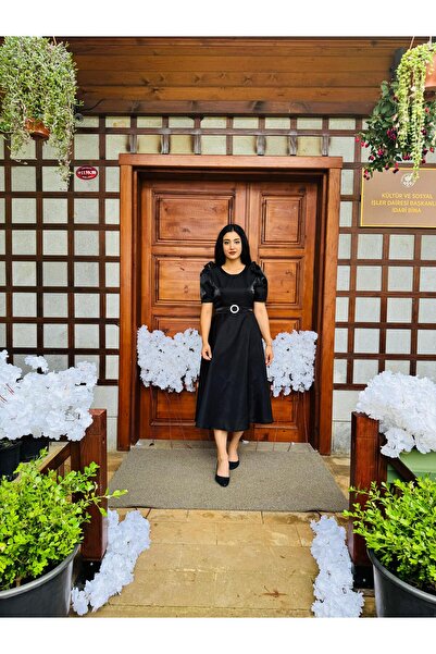 DINA FASHION ALİN KLOŞ SATEN KISA KOLLU ABİYE ELBİSE