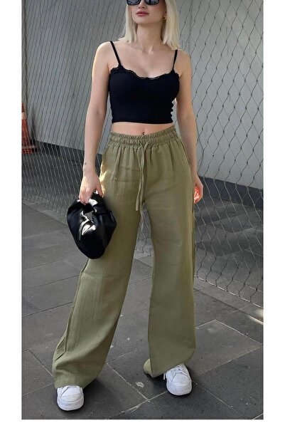 OurStyles P.L.U.S S.İ.Z.E Γυναικείο Παντελόνι Παλαζά Άνετο με Ελαστική Μέση και Περιτύλιγμα με Κορδόνι