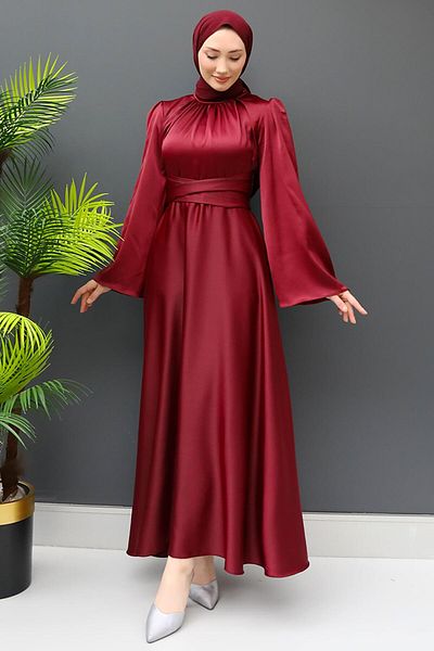 GİYZAMİLA Nazlı Hijab Dress Burgundy