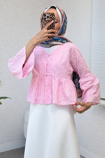 Salih Çelebi Drop Embroidered Kimono 2368 - Pink