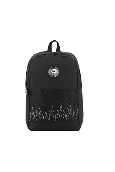 divendi-ro Rucsac cu model flăcări, cataramă de cauciuc, 32x17x43 cm, negru