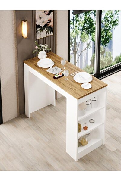 KuzeyLife Shelfy Bar Raflı Yemek Masası Safir Meşe