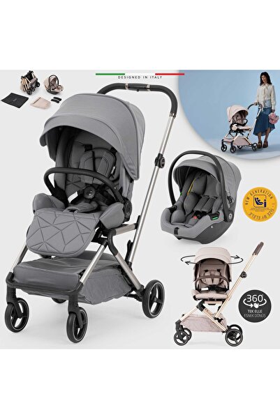 Elele Rotante 360° Dönebilen Çift Yönlü Kabin Tipi Travel Bebek Arabası Gri