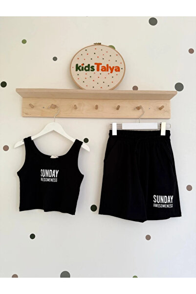 kidstalya طقم رياضي شورت قصير-أسود