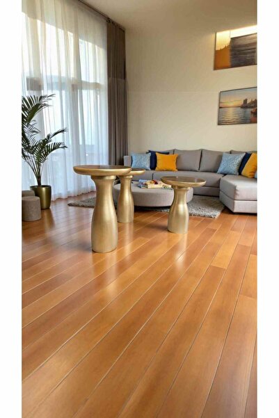 Simillo Home&Living El Yapımı Ahşap Mantar Sehpa 3’lü Takım – Altın Varaklı Y...