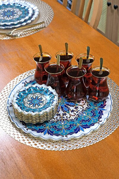 Glore Puglia Altın Yaldızlı Yuvarlak Tepsi 31cm