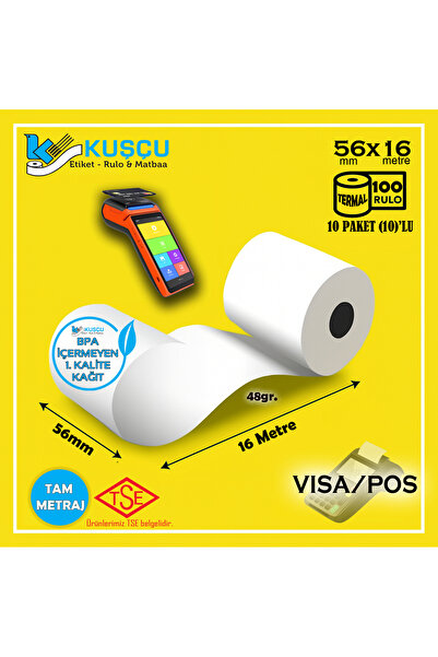 KUŞÇU RULO 100 Adet 56x16 TSE Belgeli - 1. Kalite - BPA İçermeyen - Visa,Pos,...