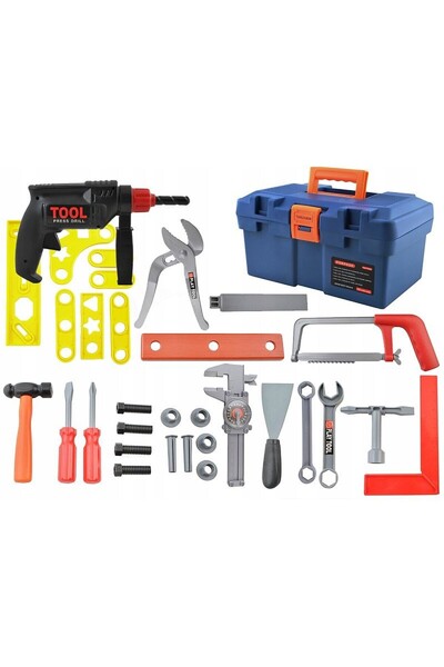 PROCART Construction tool kit, 32 pieces, drill, screwdrivers, hammer, hand saw, storage box