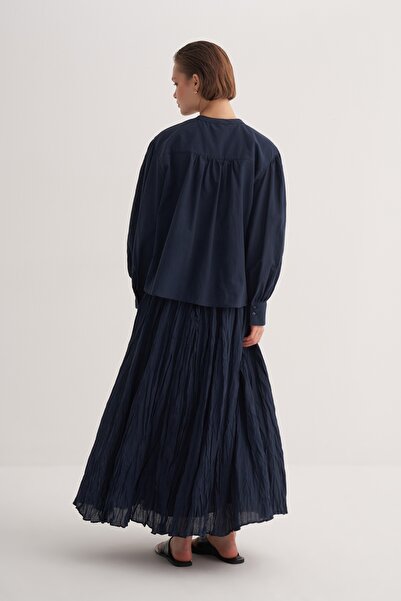 EBU Prive Women's Cotton Voile Blouse Navy Blue