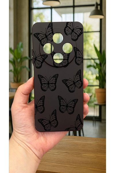 Vip Case Redmi 14C - حافظة مطاطية كلاسيكية ممتصة للصدمات من السيليكون بنمط الفراشة السوداء277