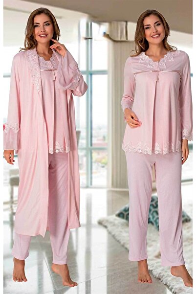 LOHOUSE طقم بيجامة نسائي بأكمام طويلة ورداء نوم للحوامل مكون من 3 قطع