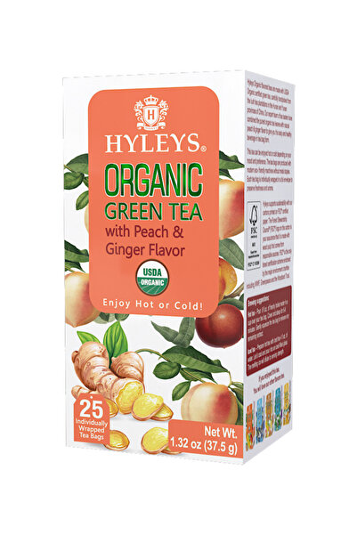HYLEYS شاي اخضر بنكهة الخوخ والزنجبيل 25 كيس Organic Green Tea Peach & Ginger...