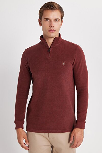 Tudors Ανδρικό φούτερ με λεπτή εφαρμογή, λεπτή εφαρμογή, βαμβακερό ύφασμα από το Σελάνικο, με μισό φερμουάρ, πλακάκι και όρθιο γιακά