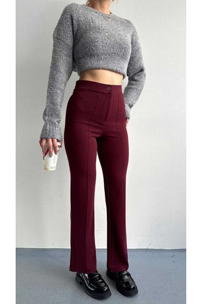 ŞIK VE MUTLU Women's Front Grass Crepe Fabric Pantalon