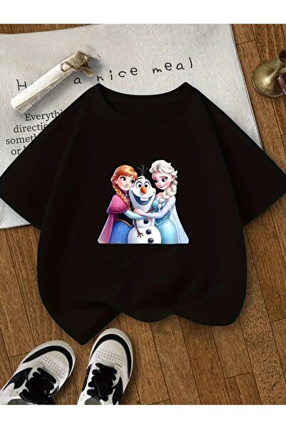 haha Kız Çocukları İçin Elsa & Anna Baskılı Tişört